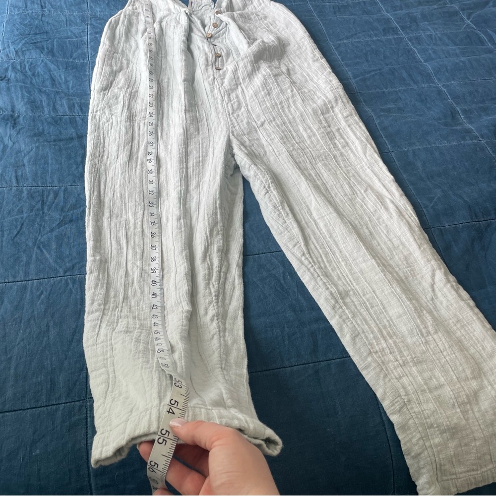 Free People White Gauze Linen Jumpsuit with Button Detail - Picture 5 of 10
